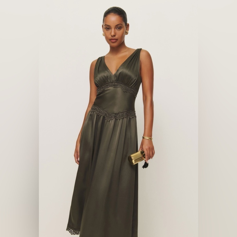 Reformation Stasia Silk Pine Tree Dress New With Tags